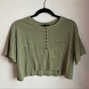 Camo-Green Asymmetrical crop top with Pocket